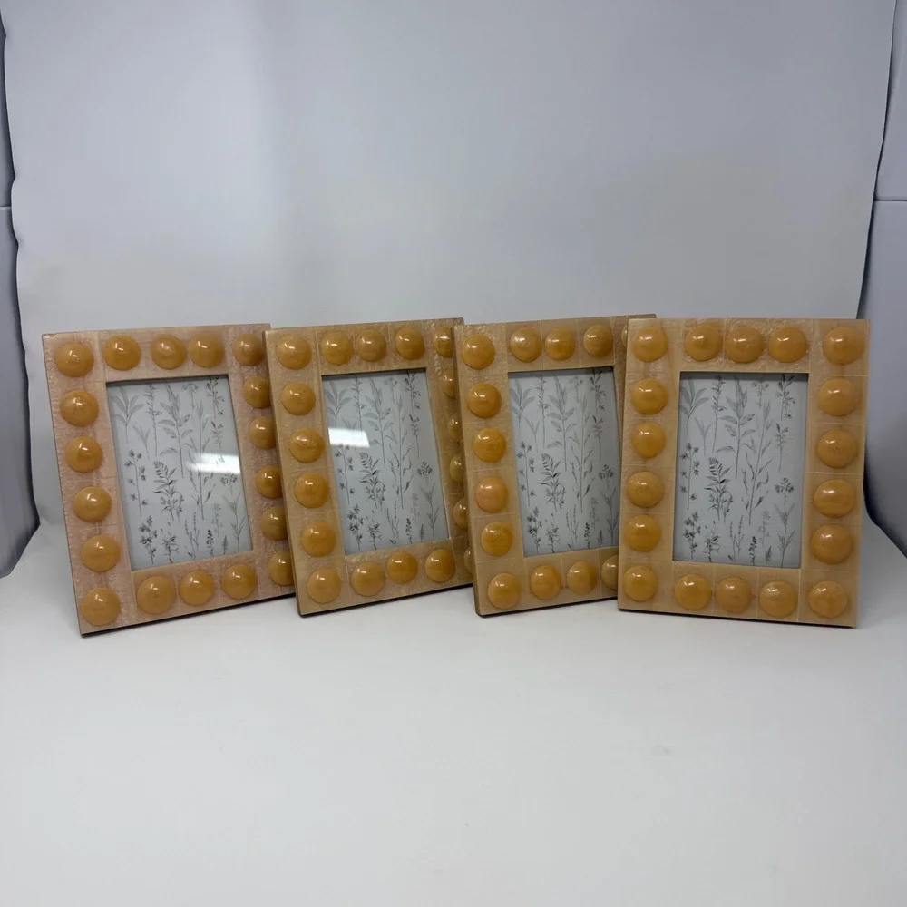 Creative Co-op Set of 4 Handmade Bobbin Photo Frames Honey Yellow 4x6 DG1003
